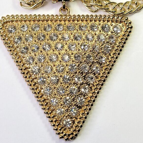 Gold and Crystal Triangular Pendant Bib Choker Necklace - Picture 5 of 13
